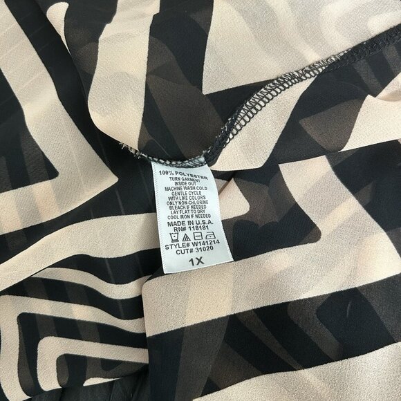 French Blue Sleeveless Tunic Top Chevron Striped Pleated Back Brown Beige Sz 1X - Picture 10 of 12